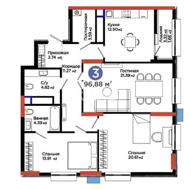 Продажа 3-комнатной квартиры, 97 м² - Продажа трехкомнатных квартир в блочном доме в Казахстане - страница 30 фото 6 из 6