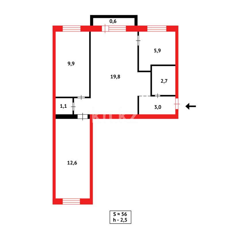 Продажа 3-комнатной квартиры, 54 м² - Продажа трехкомнатных квартир в кирпичном доме в Караганде - страница 20 фото 9 из 9