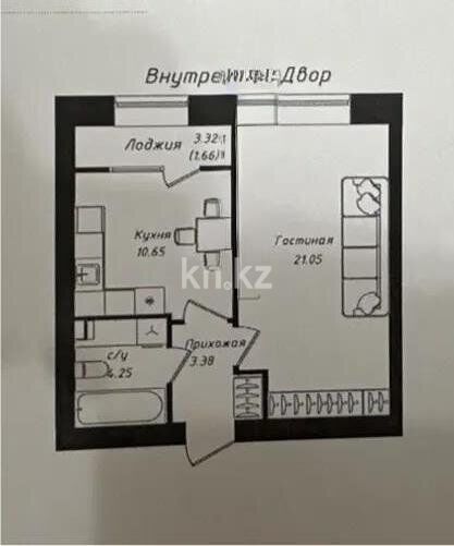 Продажа 1-комнатной квартиры, 40.99 м² - Продажа однокомнатных квартир в кирпичном доме в Астане фото 1 из 1