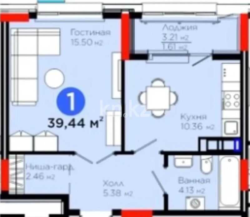 Продажа 1-комнатной квартиры, 39.44 м² - Продажа квартир в кирпичном доме в Казахстане - страница 23 фото 1 из 1