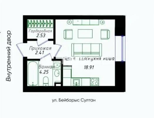 Продажа 1-комнатной квартиры, 28.1 м² - Продажа однокомнатных квартир в Казахстане - страница 4 фото 1 из 1