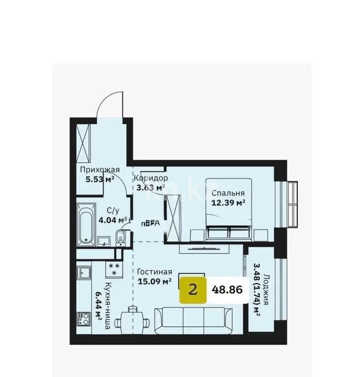 Продажа 2-комнатной квартиры, 48.86 м² - Продажа двухкомнатных квартир от собственников в Алматы - страница 18 фото 6 из 6