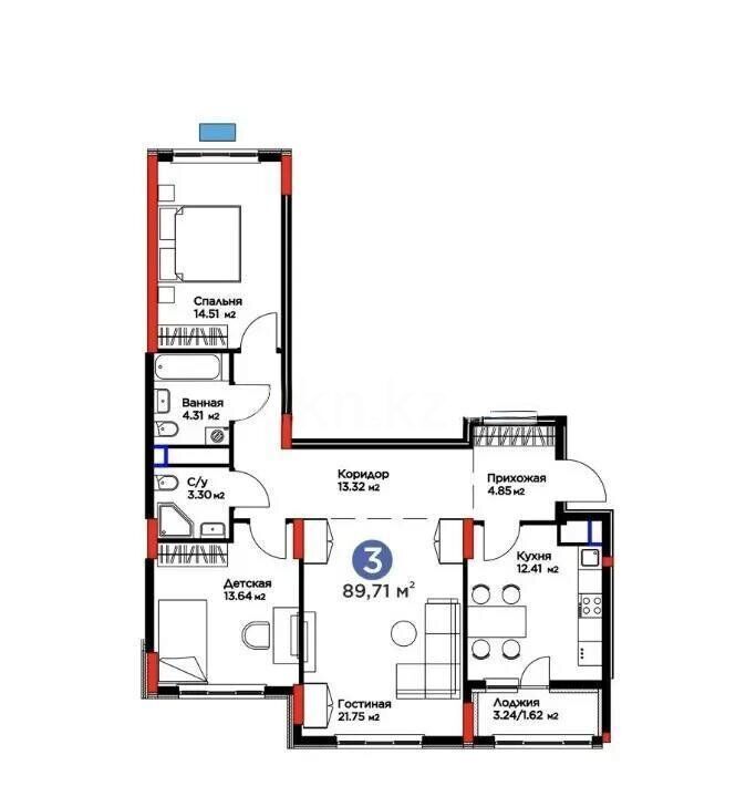Продажа 3-комнатной квартиры, 89.71 м² - Продажа квартир в Казахстане - страница 21 фото 1 из 1