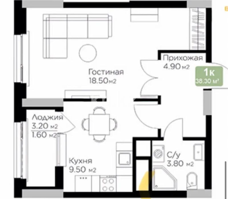Продажа 1-комнатной квартиры, 38.3 м² - Продажа квартир в блочном доме в Казахстане - страница 5 фото 1 из 1