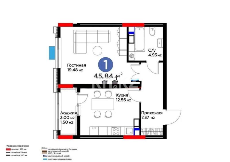 Продажа 1-комнатной квартиры, 45.84 м² - Продажа квартир в новостройках Астаны - страница 17 фото 1 из 1