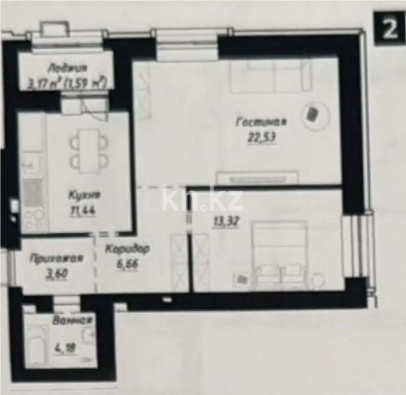 Продажа 2-комнатной квартиры, 63.32 м² - Продажа недвижимости в Казахстане - страница 11 фото 1 из 1