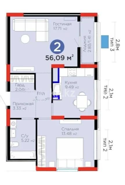 Продажа 2-комнатной квартиры, 56 м² - Недвижимость в Астане - страница 24 фото 1 из 1