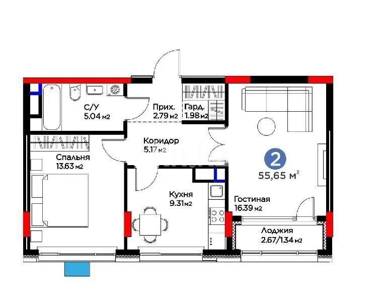 Продажа 2-комнатной квартиры, 55.6 м² - Продажа квартир в Казахстане - страница 26 фото 1 из 1
