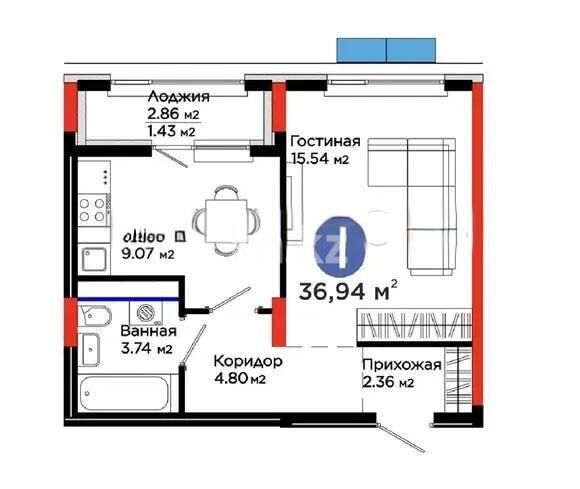 Продажа 1-комнатной квартиры, 36.94 м² - Продажа однокомнатных квартир в р-не Нура Астаны - страница 21 фото 1 из 1