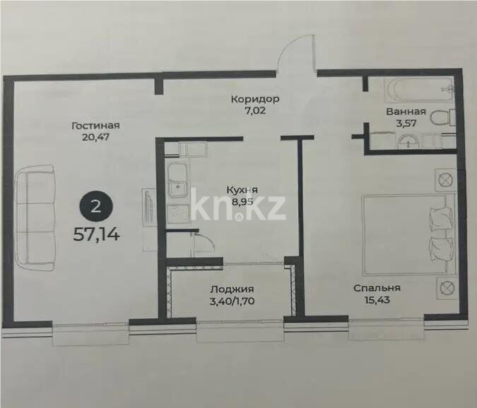 Продажа 2-комнатной квартиры, 57.14 м² - Продажа двухкомнатных квартир от собственников в Казахстане - страница 17 фото 1 из 1