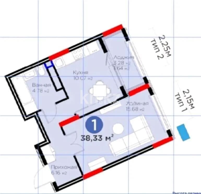 Продажа 1-комнатной квартиры, 38.33 м² - Продажа однокомнатных квартир в р-не Есиль Астаны - страница 28 фото 1 из 1