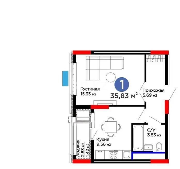 Продажа 1-комнатной квартиры, 35.83 м² - Продажа однокомнатных квартир в монолитно-каркасном доме в Казахстане - страница 5 фото 1 из 1