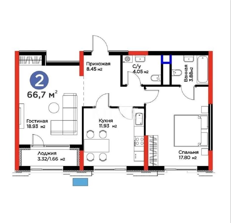 Продажа 2-комнатной квартиры, 66.7 м² - Продажа двухкомнатных квартир в монолитно-каркасном доме в Казахстане - страница 170 фото 1 из 1