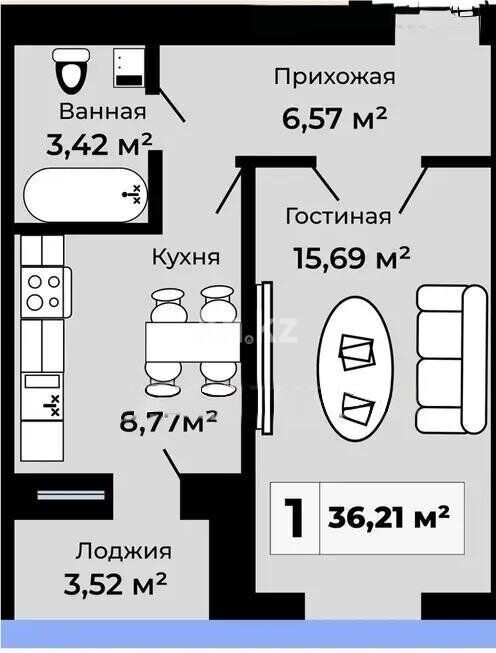 Продажа 1-комнатной квартиры, 36.28 м² - Продажа однокомнатных квартир в р-не Сарайшык Астаны - страница 3 фото 2 из 2