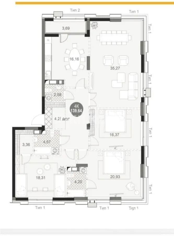 Продажа 4-комнатной квартиры, 144.7 м² - Продажа недвижимости в Казахстане - страница 13 фото 1 из 1