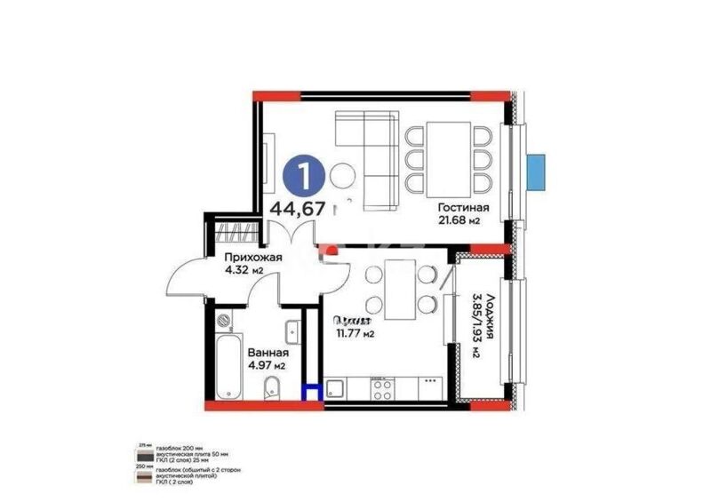 Продажа 1-комнатной квартиры, 44.67 м² - Продажа квартир в блочном доме в Астане - страница 19 фото 1 из 1