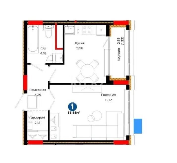 Продажа 1-комнатной квартиры, 35.68 м² - Продажа однокомнатных квартир в р-не Байконур Астаны - страница 4 фото 1 из 1