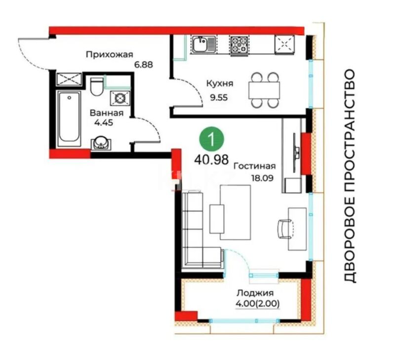 Продажа 1-комнатной квартиры, 41.6 м² - Продажа однокомнатных квартир в блочном доме в Казахстане - страница 52 фото 1 из 1