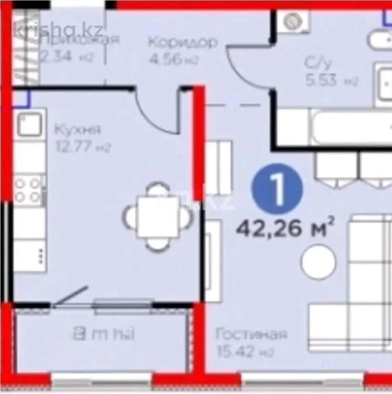 Продажа 1-комнатной квартиры, 42.2 м² - Продажа квартир в новостройках Алматы - страница 24 фото 1 из 1