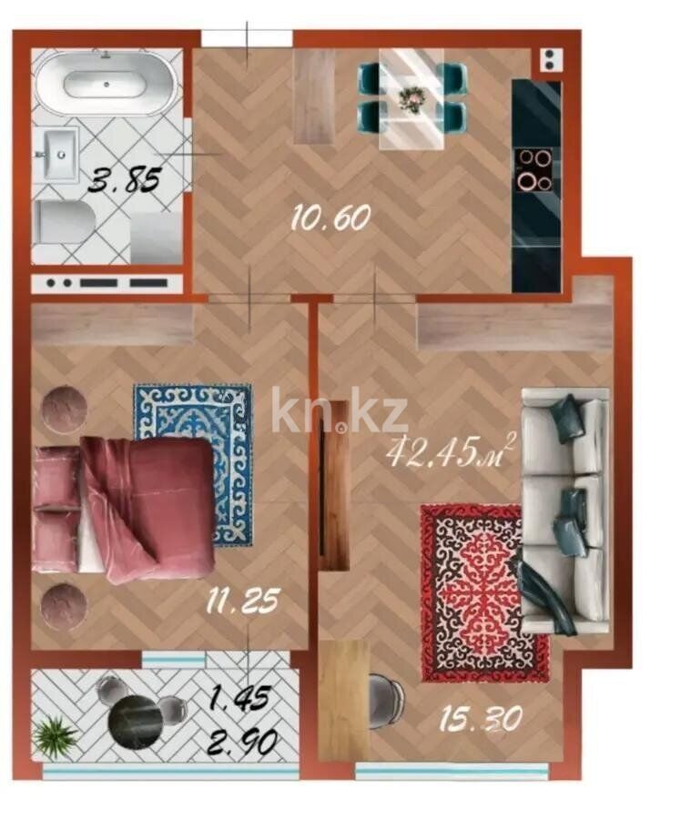 Продажа 2-комнатной квартиры, 42.45 м² - Продажа двухкомнатных квартир в блочном доме в Казахстане - страница 3 фото 1 из 1