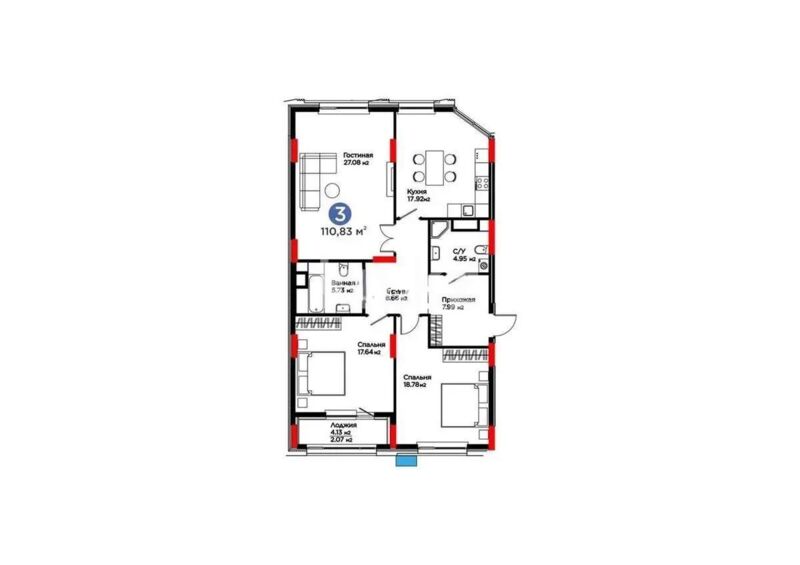 Продажа 3-комнатной квартиры, 110.8 м² - Продажа трехкомнатных квартир от собственников в Астане фото 1 из 1