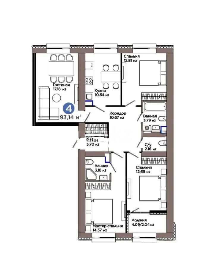 Продажа 4-комнатной квартиры, 93.14 м² - Продажа квартир в блочном доме в Астане - страница 158 фото 1 из 1