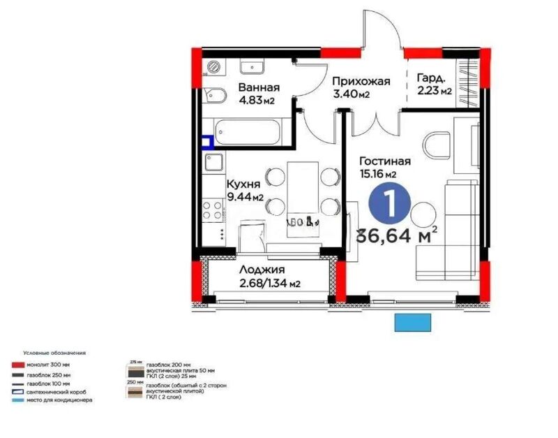 Продажа 1-комнатной квартиры, 36.64 м² - Продажа квартир в Казахстане - страница 53 фото 1 из 1
