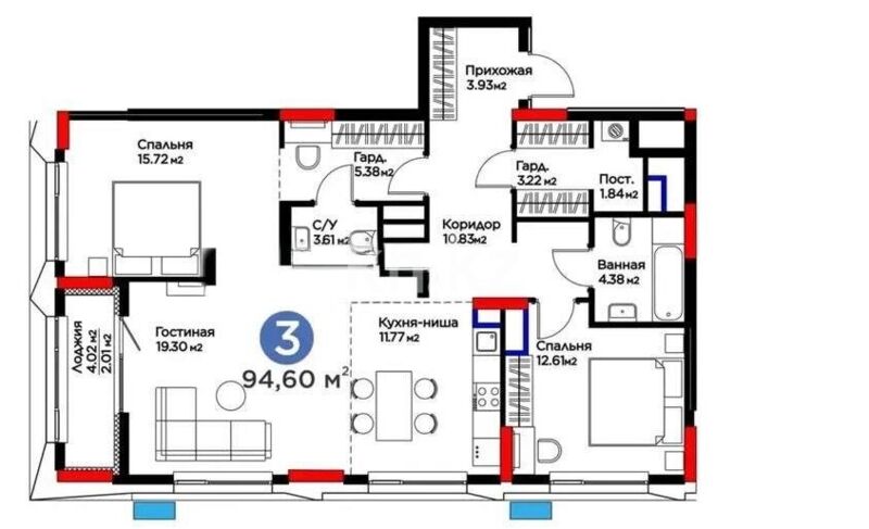 Продажа 3-комнатной квартиры, 94 м² - Продажа квартир в р-не Есиль Астаны - страница 23 фото 1 из 1