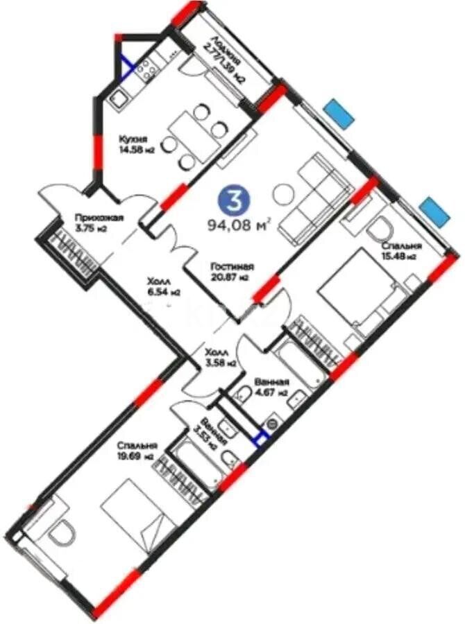 Продажа 3-комнатной квартиры, 94.1 м² - Продажа квартир в Астане - страница 19 фото 1 из 1