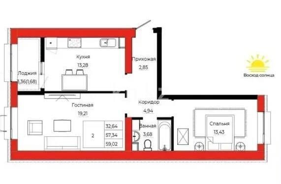 Продажа 2-комнатной квартиры, 59.02 м² - Продажа двухкомнатных квартир в р-не Нура Астаны - страница 39 фото 1 из 1