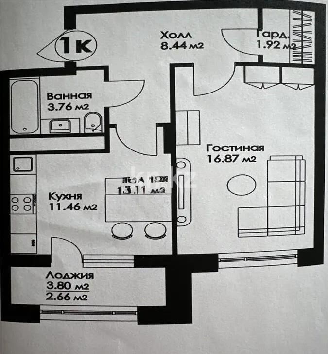 Продажа 1-комнатной квартиры, 45.11 м² - Продажа однокомнатных квартир от собственников в Казахстане фото 1 из 1