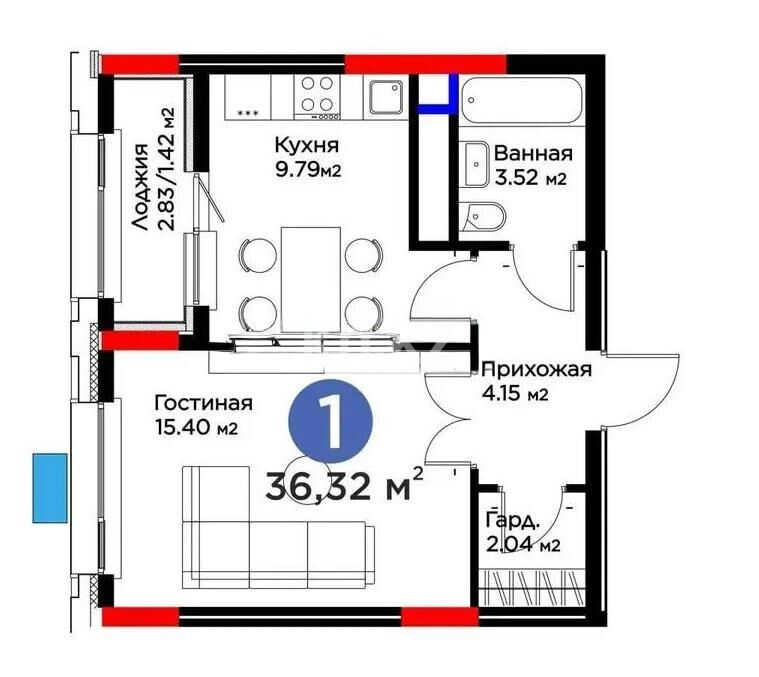 Продажа 1-комнатной квартиры, 36.32 м² - Продажа квартир в Казахстане - страница 13 фото 1 из 1