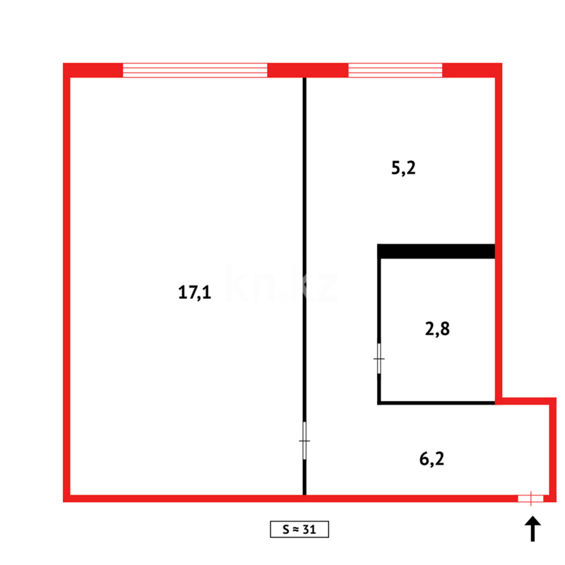 Продажа 1-комнатной квартиры, 32 м² - Продажа однокомнатных квартир в панельном доме в Казахстане - страница 50 фото 8 из 8