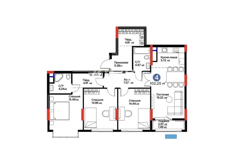 Продажа 4-комнатной квартиры, 102.25 м² - Недвижимость в Астане - страница 25 фото 1 из 1