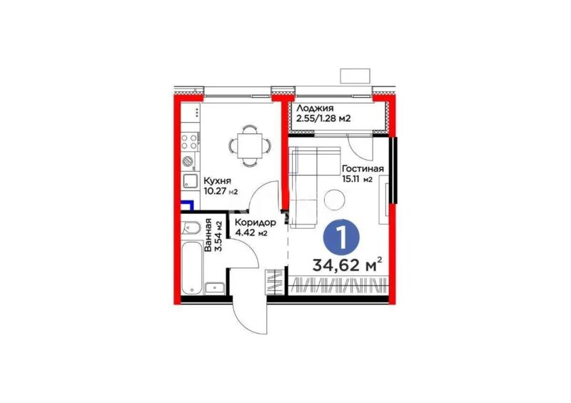 Продажа 1-комнатной квартиры, 34.62 м² - Продажа однокомнатных квартир в Алатауском р-не Алматы - страница 24 фото 1 из 1