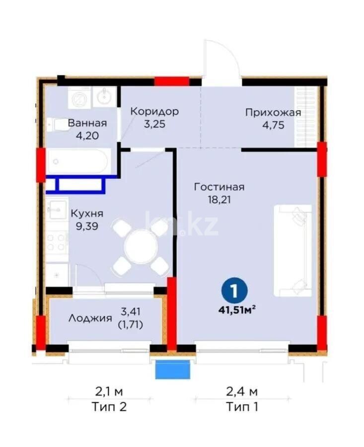 Продажа 1-комнатной квартиры, 41.51 м² - Продажа однокомнатных квартир в Астане - страница 19 фото 1 из 1