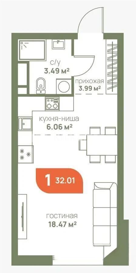 Продажа 1-комнатной квартиры, 32 м² - Продажа  однокомнатных квартир в новостройках Алматы - страница 3 фото 1 из 1