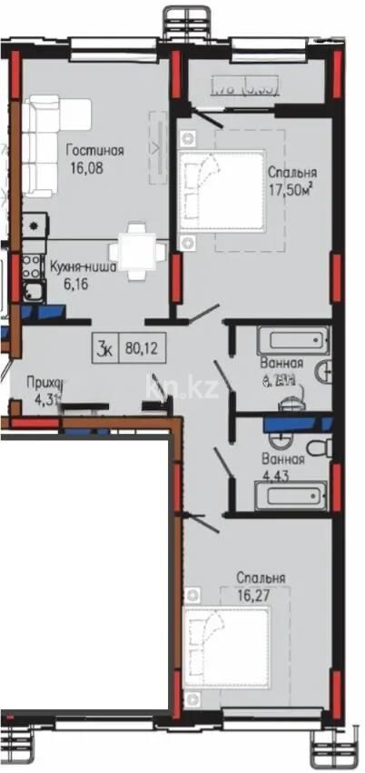 Продажа 3-комнатной квартиры, 81.12 м² - Продажа трехкомнатных квартир от собственников в Казахстане - страница 13 фото 1 из 1