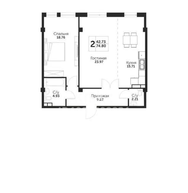 Продажа 2-комнатной квартиры, 74.8 м² - Продажа двухкомнатных квартир в кирпичном доме в Казахстане - страница 144 фото 2 из 2