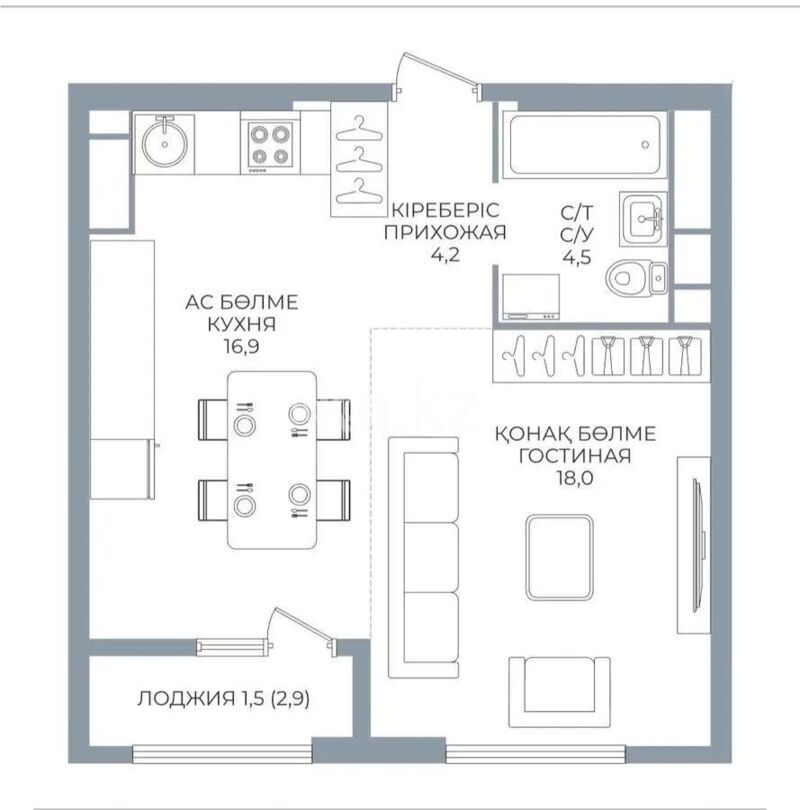Продажа 1-комнатной квартиры, 45 м² - Продажа квартир в Казахстане - страница 23 фото 3 из 3