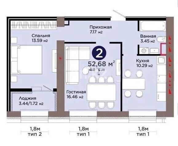 Продажа 2-комнатной квартиры, 52.68 м² - Продажа квартир в блочном доме в Астане - страница 171 фото 1 из 1