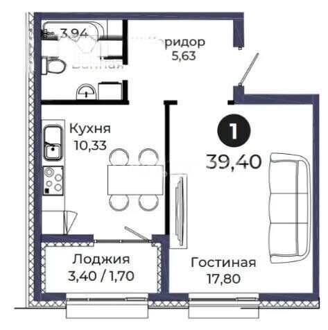 Продажа 1-комнатной квартиры, 39.4 м² - Продажа однокомнатных квартир в блочном доме в Астане фото 1 из 1