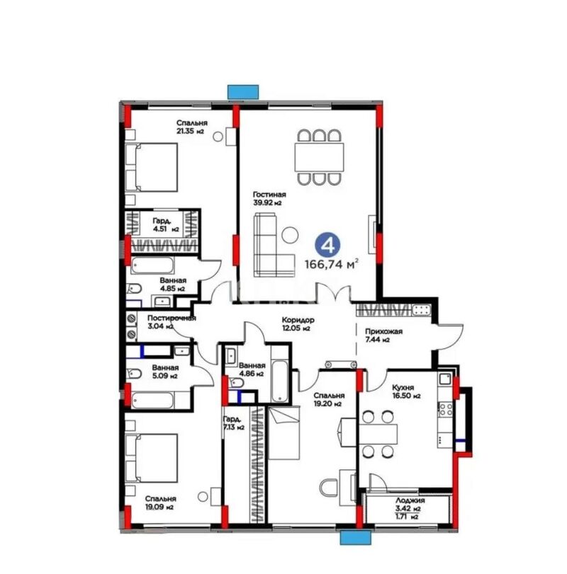 Продажа 4-комнатной квартиры, 169 м² - Продажа четырехкомнатных квартир в блочном доме в Казахстане - страница 4 фото 1 из 1