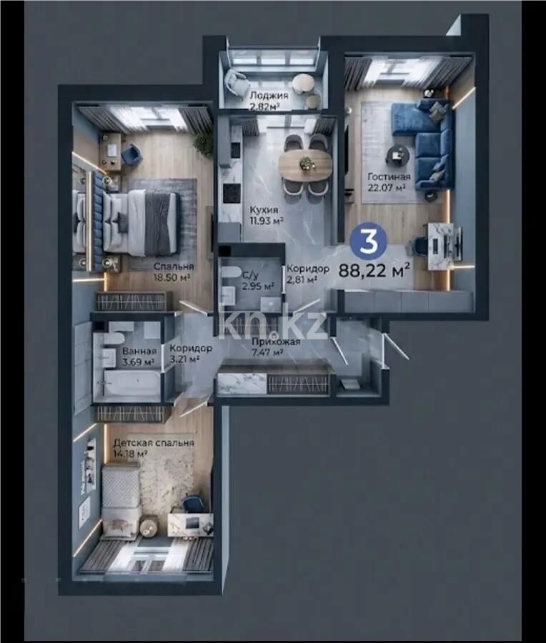 Продажа 3-комнатной квартиры, 88 м² - Продажа квартир в монолитном доме в Астане - страница 10 фото 1 из 1