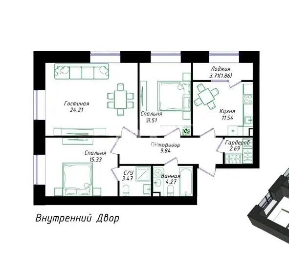 Продажа 3-комнатной квартиры, 87 м² - Продажа трехкомнатных квартир в блочном доме в Казахстане - страница 29 фото 1 из 1