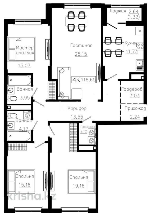 Продажа 4-комнатной квартиры, 113.66 м² - Продажа четырехкомнатных квартир в блочном доме в Казахстане - страница 8 фото 1 из 1