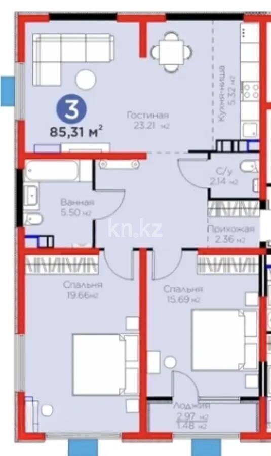 Продажа 3-комнатной квартиры, 85.31 м² - Продажа трехкомнатных квартир в Турксибском р-не Алматы - страница 6 фото 1 из 1