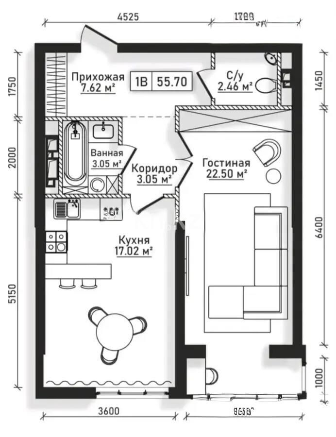 Продажа 1-комнатной квартиры, 55 м² - Продажа квартир в Казахстане - страница 8 фото 1 из 1