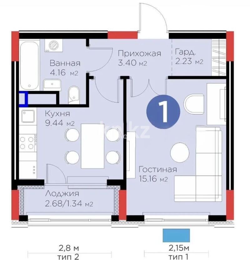 Продажа 1-комнатной квартиры, 35.73 м² - Продажа однокомнатных квартир в Казахстане - страница 34 фото 4 из 4