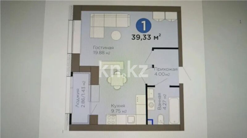 Продажа 1-комнатной квартиры, 39.33 м² - Продажа однокомнатных квартир в р-не Есиль Астаны - страница 20 фото 1 из 1